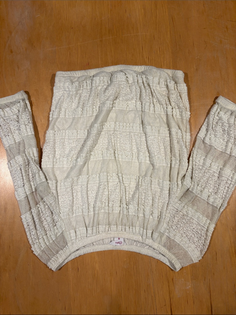 Candie's ~ Cream Textured Off-Shoulder 3/4 length Sleeve Top
